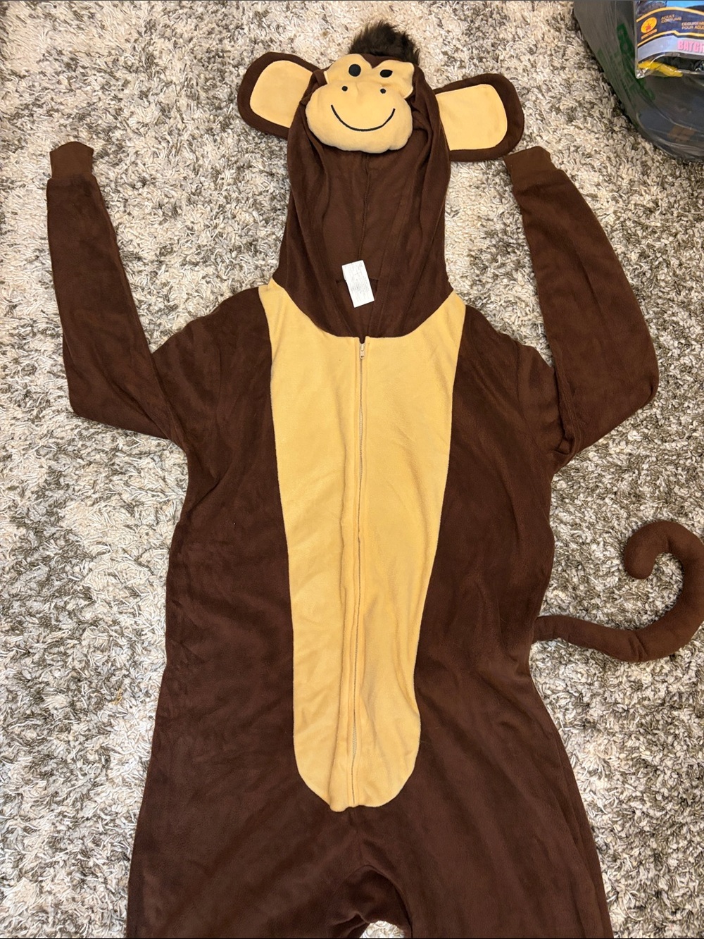 Women’s Brown Monkey One-Piece Halloween Costume with Hood size Small